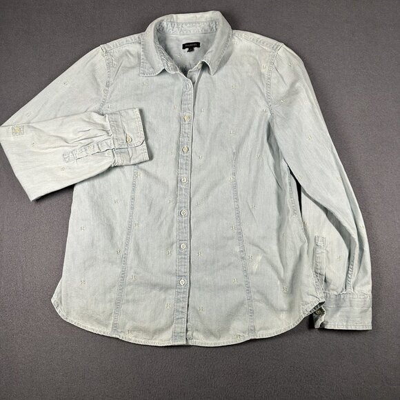 Talbots Shirt Womens 14 Button Down Embroidered Fleur De Lis Long Sleeve Blouse - Picture 2 of 11